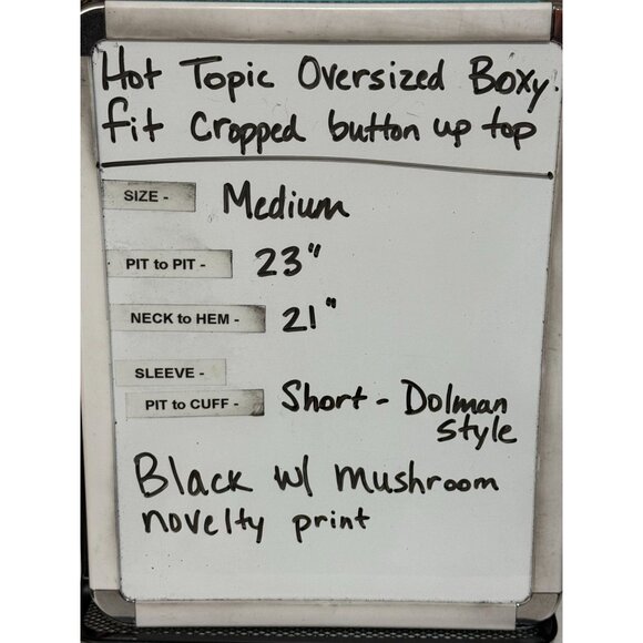 Hot Topic Oversized Boxy Fit Button Up Top Allover Novelty Print Mushrooms Sz. M - Picture 7 of 7